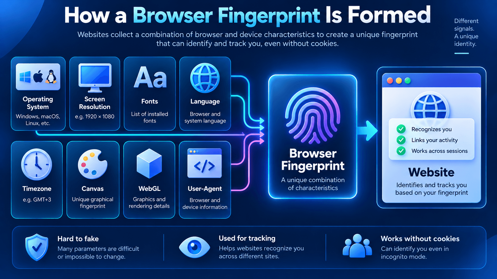 Browser Fingerprint formation from browser and device characteristics
