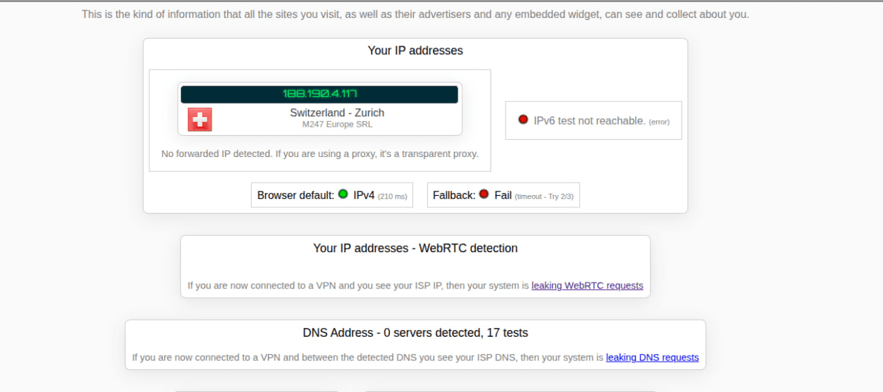 IP and WebRTC Check on IPleak