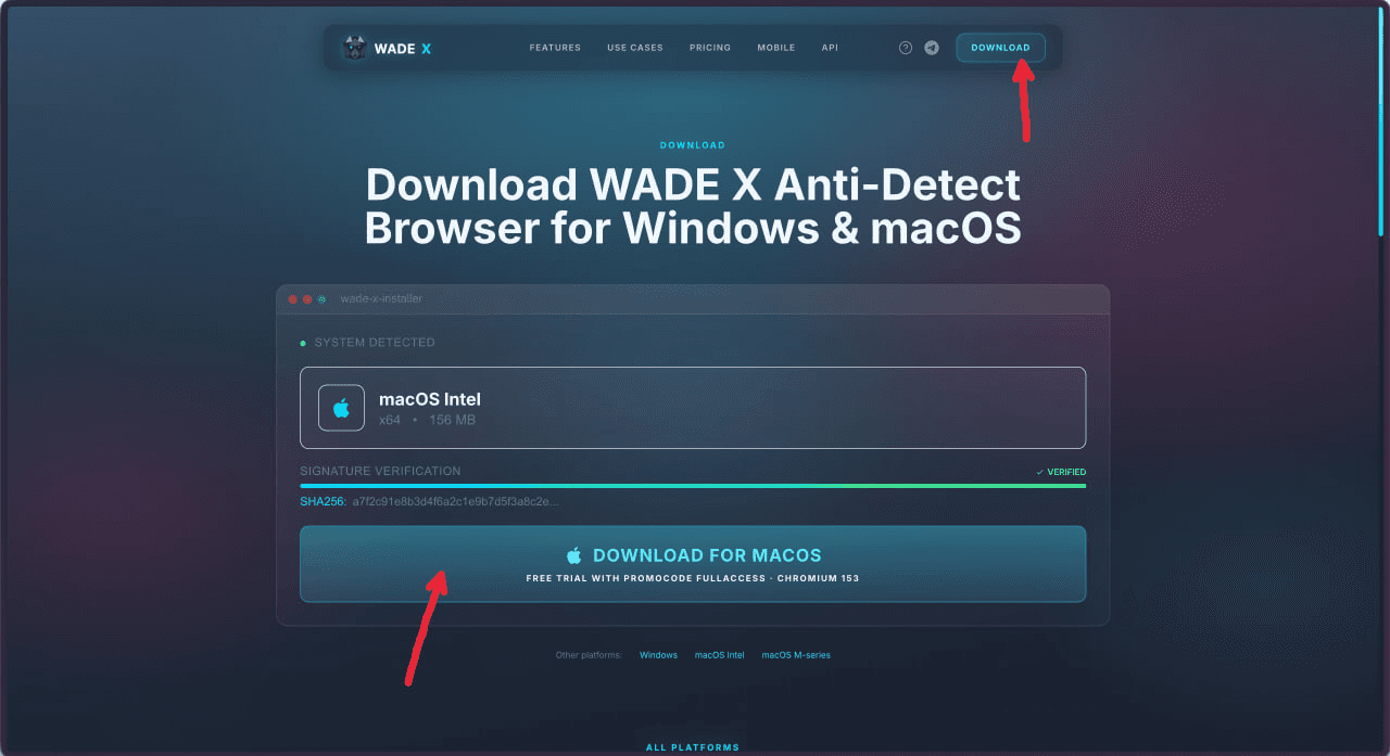 Страница официального сайта WadeX, с которой можно скачать браузер