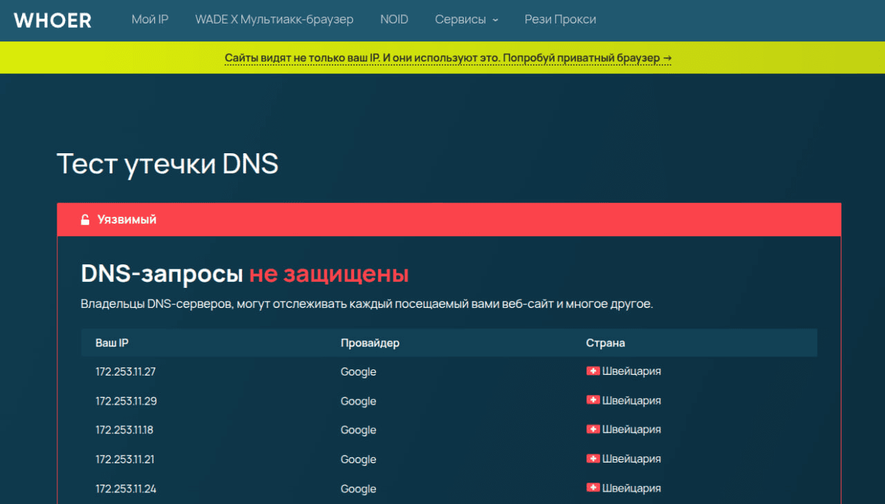 Проверка DNS на Whoer