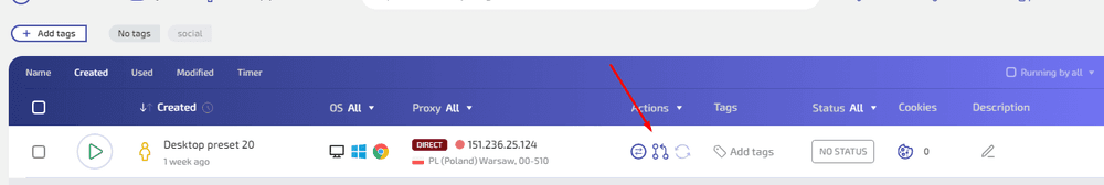 Selecting a previously saved proxy from Proxy Manager in WADE X