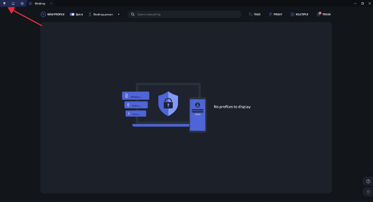 Accessing WADE X account management through the icon in the top-left corner.