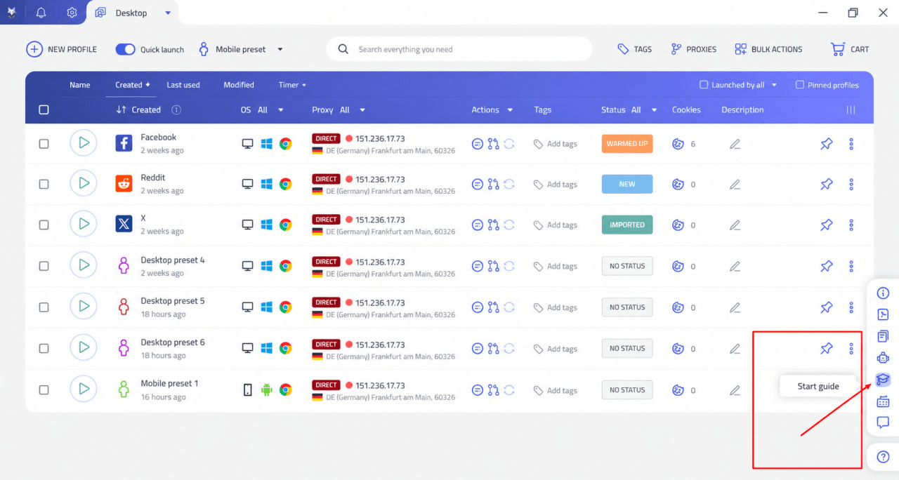 The WadeX Help Center, where users can start an interactive tour of the browser’s features.