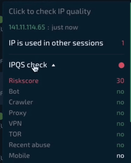 Результаты IPQS check в WADE X