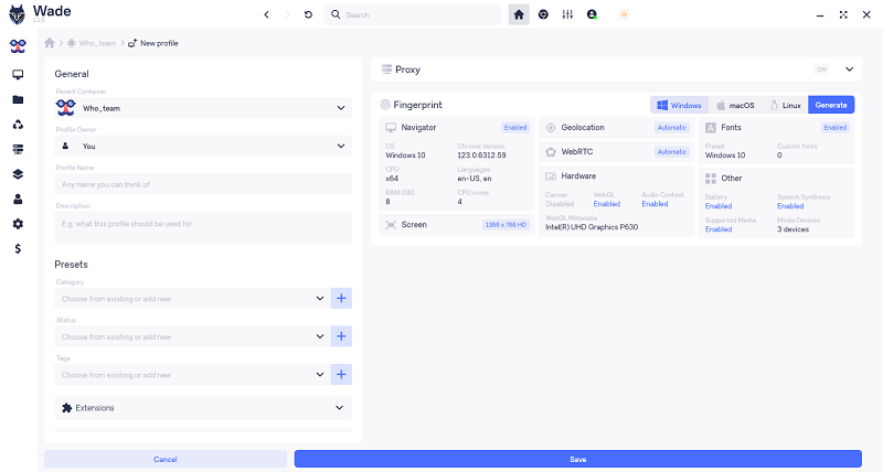 Setting up and configuring anti-detection browser WADE